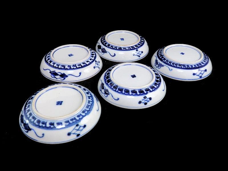 大聖寺伊万里　色絵　窓絵　菊に唐草の図　４寸皿　５客　A136A-CBe