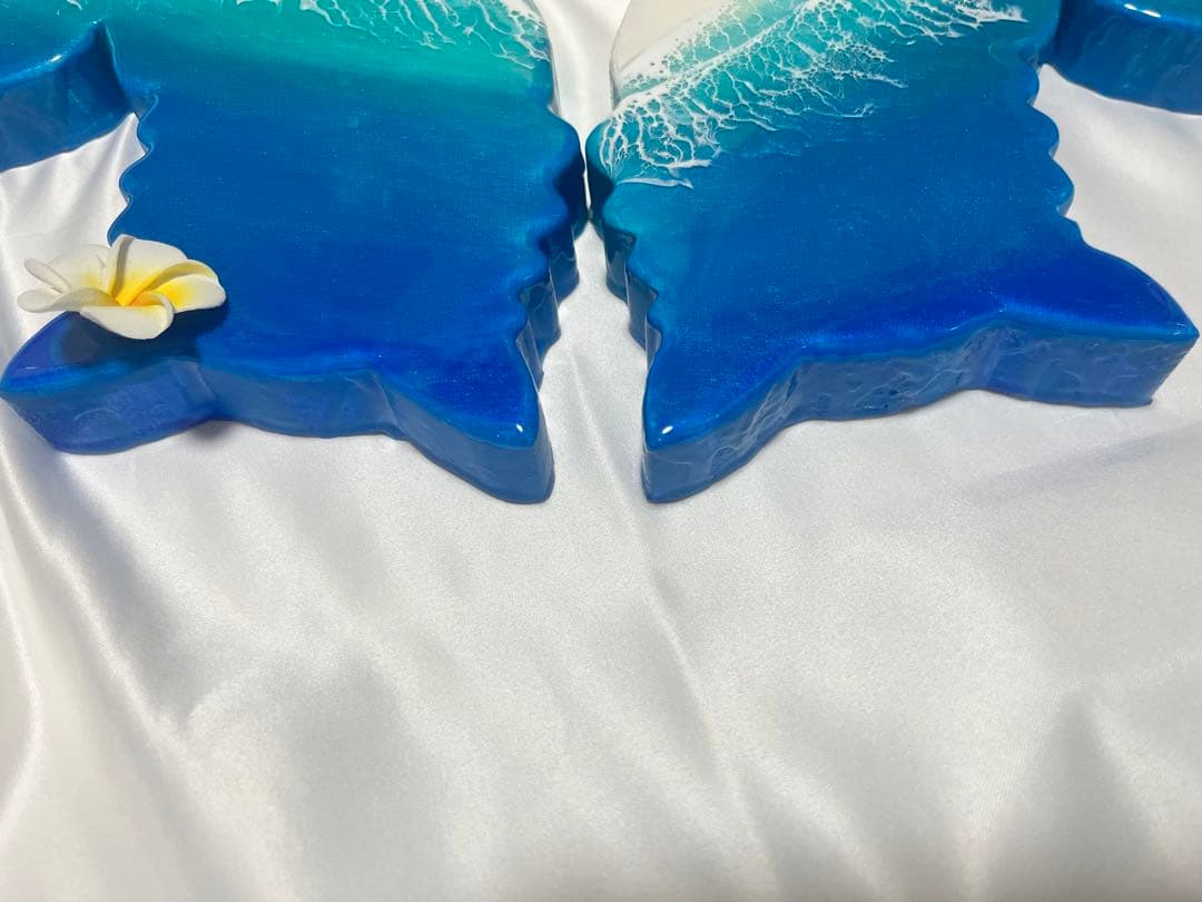 ［大］自立型　シーサー　ペア　オーシャンレジンアート　　沖縄ブルー