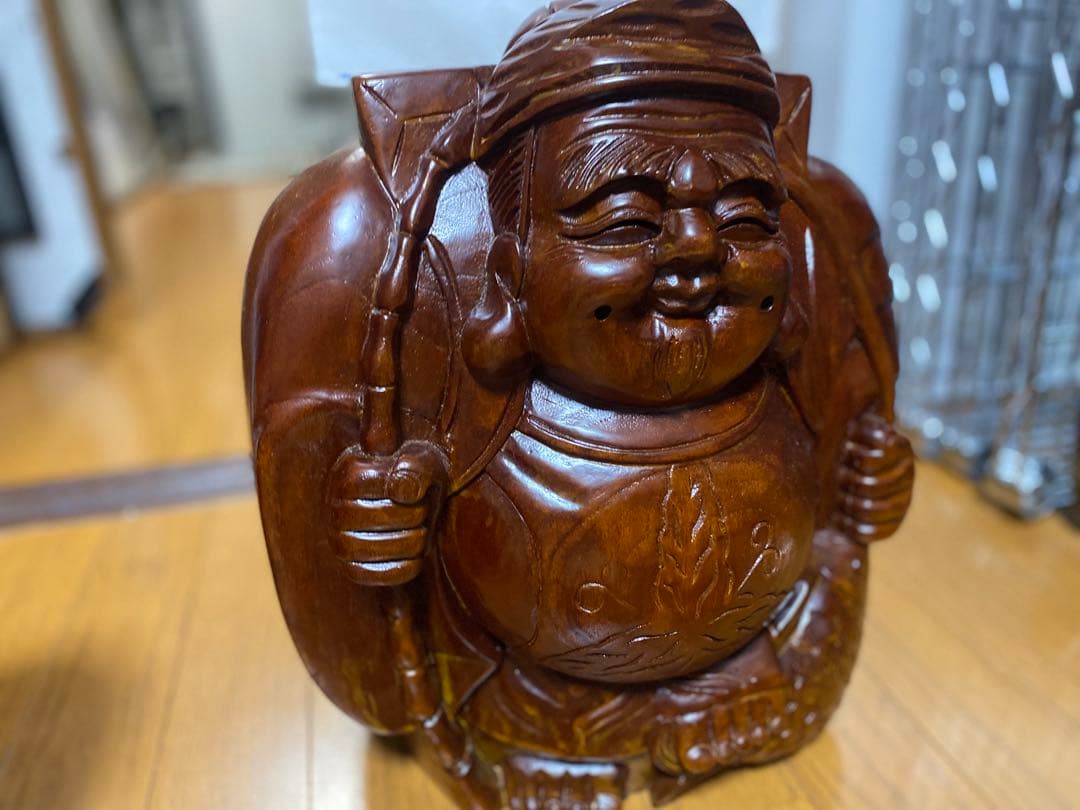 木彫り 大黒天 2体セット 高さ35cm 七福神 大型 置物 縁起物 重厚感