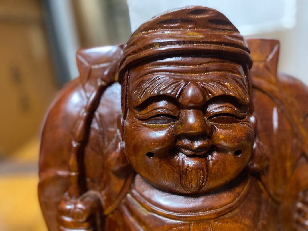 木彫り 大黒天 2体セット 高さ35cm 七福神 大型 置物 縁起物 重厚感