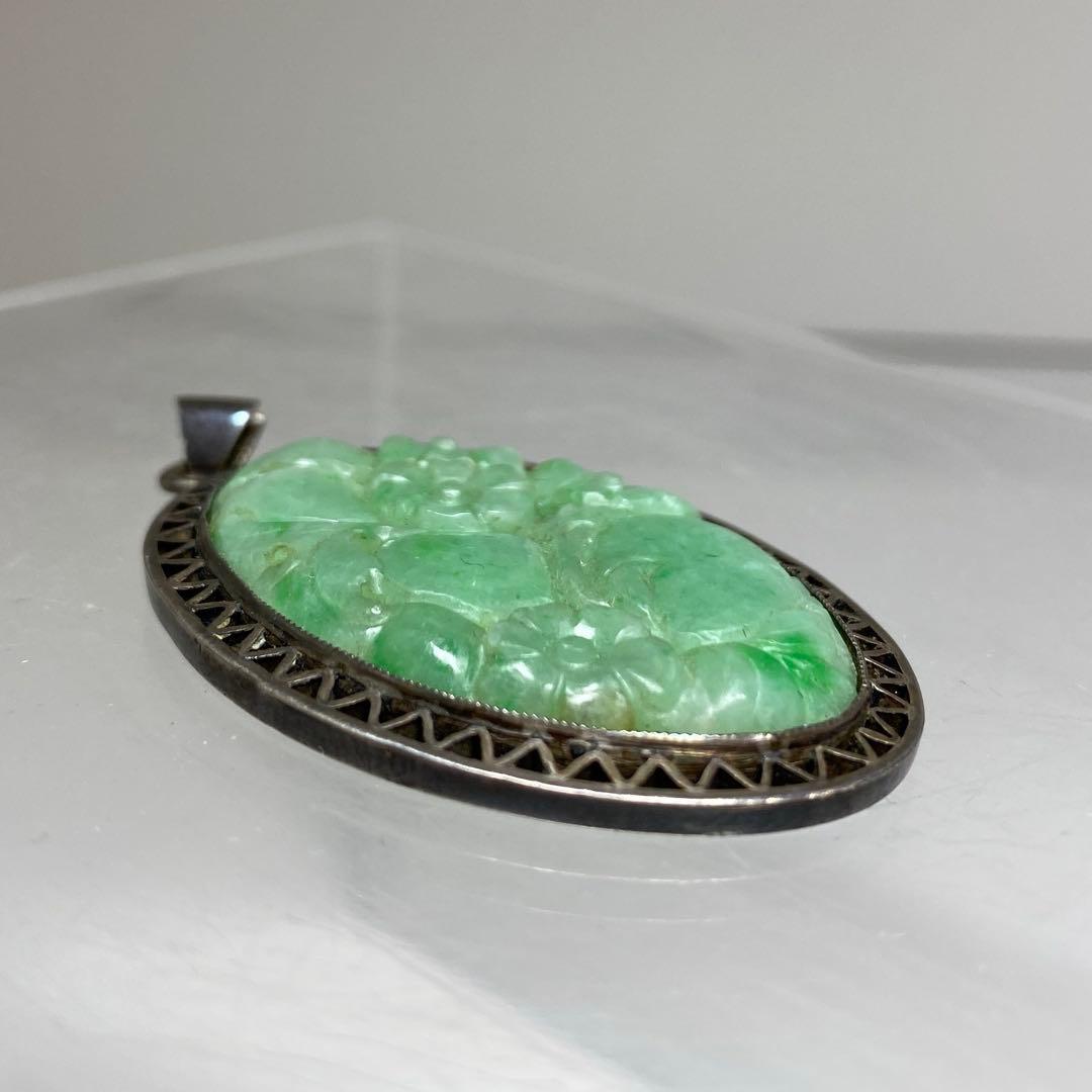 本翡翠　銀金具　ネックレストップ　14.9g 東さ8-0228☆2F