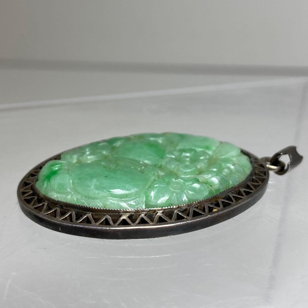 本翡翠　銀金具　ネックレストップ　14.9g 東さ8-0228☆2F