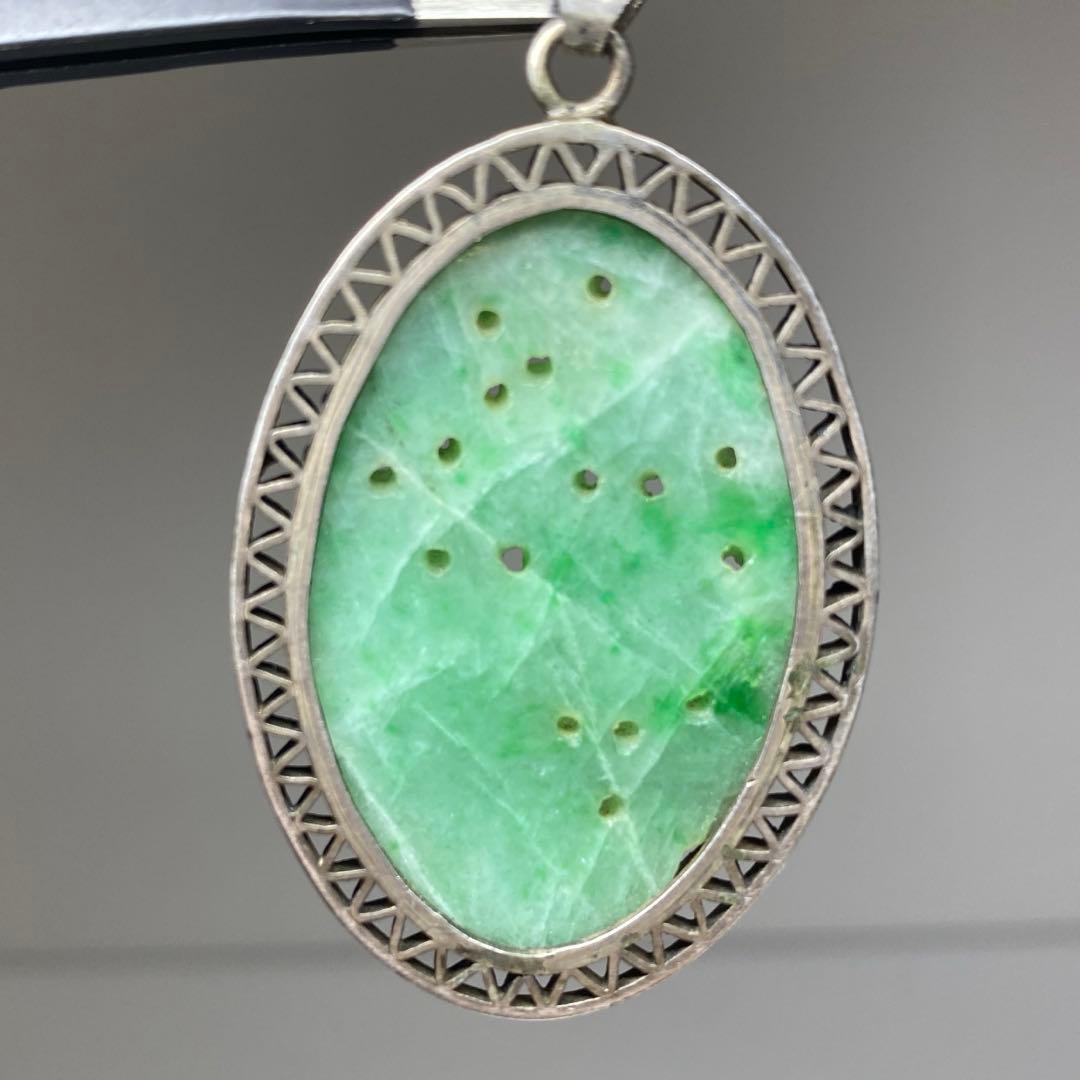 本翡翠　銀金具　ネックレストップ　14.9g 東さ8-0228☆2F