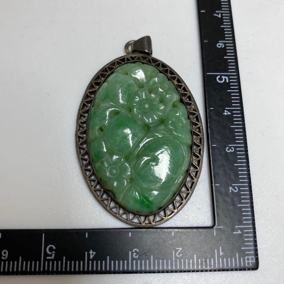 本翡翠　銀金具　ネックレストップ　14.9g 東さ8-0228☆2F