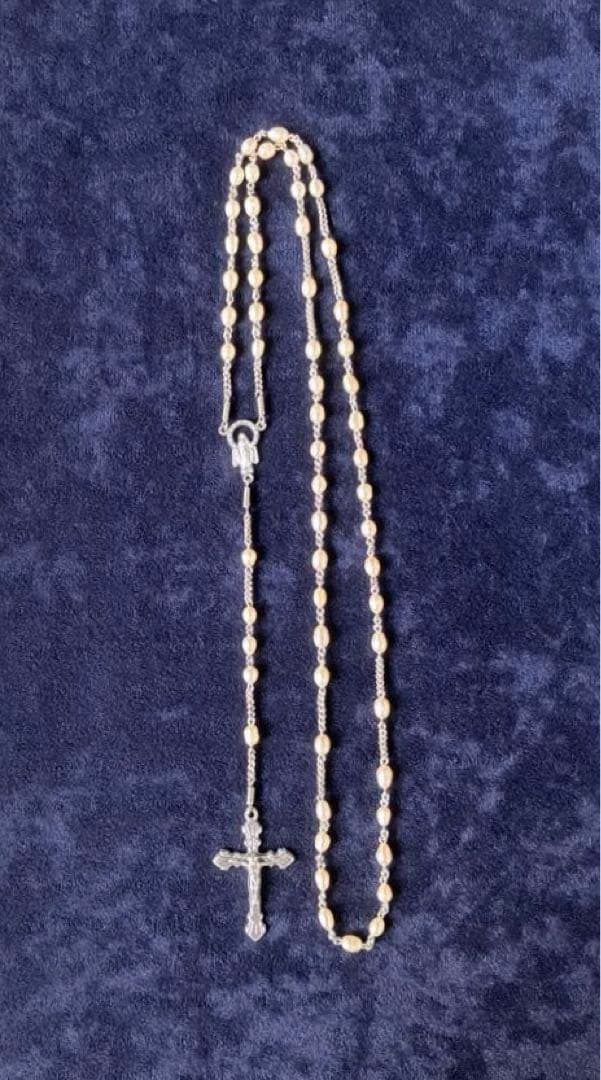 カトリック　淡水パール　手編みロザリオ　長崎編み