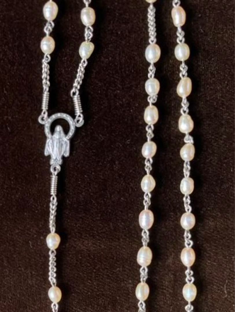 カトリック　淡水パール　手編みロザリオ　長崎編み