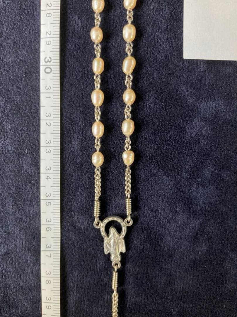 カトリック　淡水パール　手編みロザリオ　長崎編み