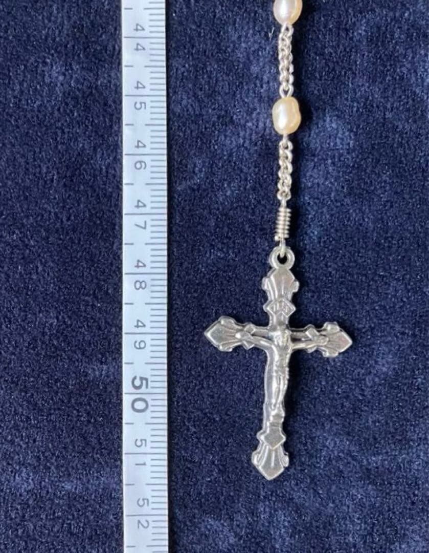 カトリック　淡水パール　手編みロザリオ　長崎編み