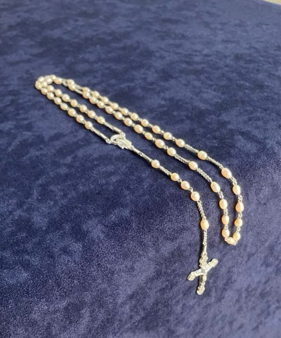 カトリック　淡水パール　手編みロザリオ　長崎編み