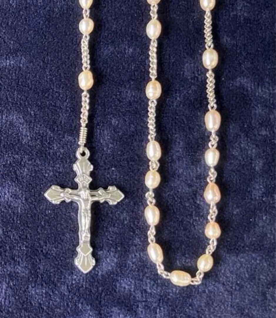 カトリック　淡水パール　手編みロザリオ　長崎編み