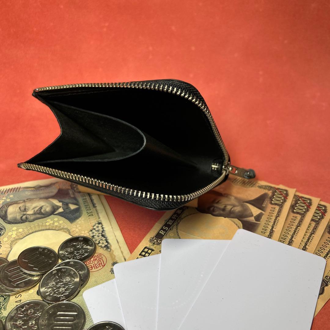 L字ファスナー革財布　ミニ財布　コンパクト財布　ハーフサイズ財布　黒　ブラック