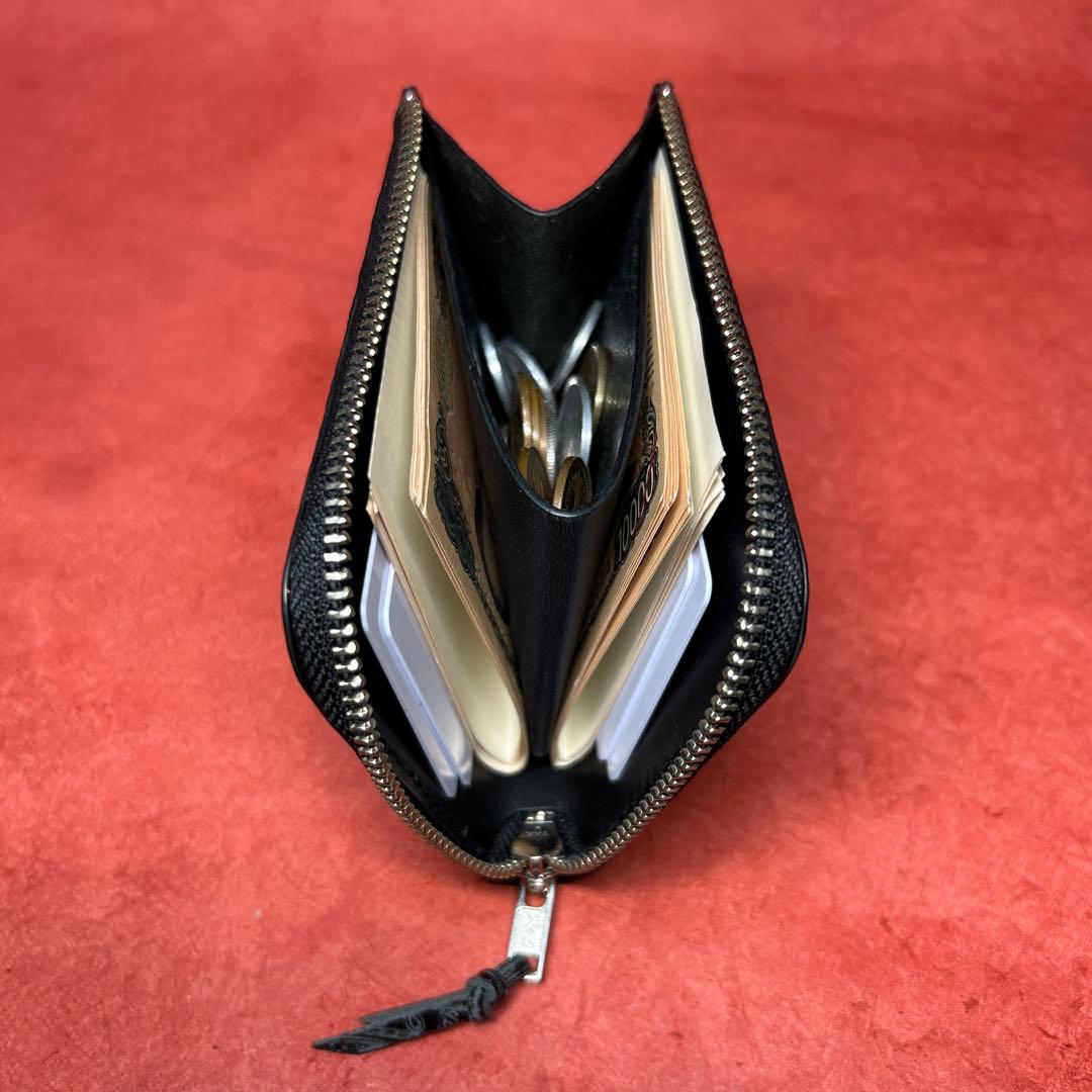 L字ファスナー革財布　ミニ財布　コンパクト財布　ハーフサイズ財布　黒　ブラック