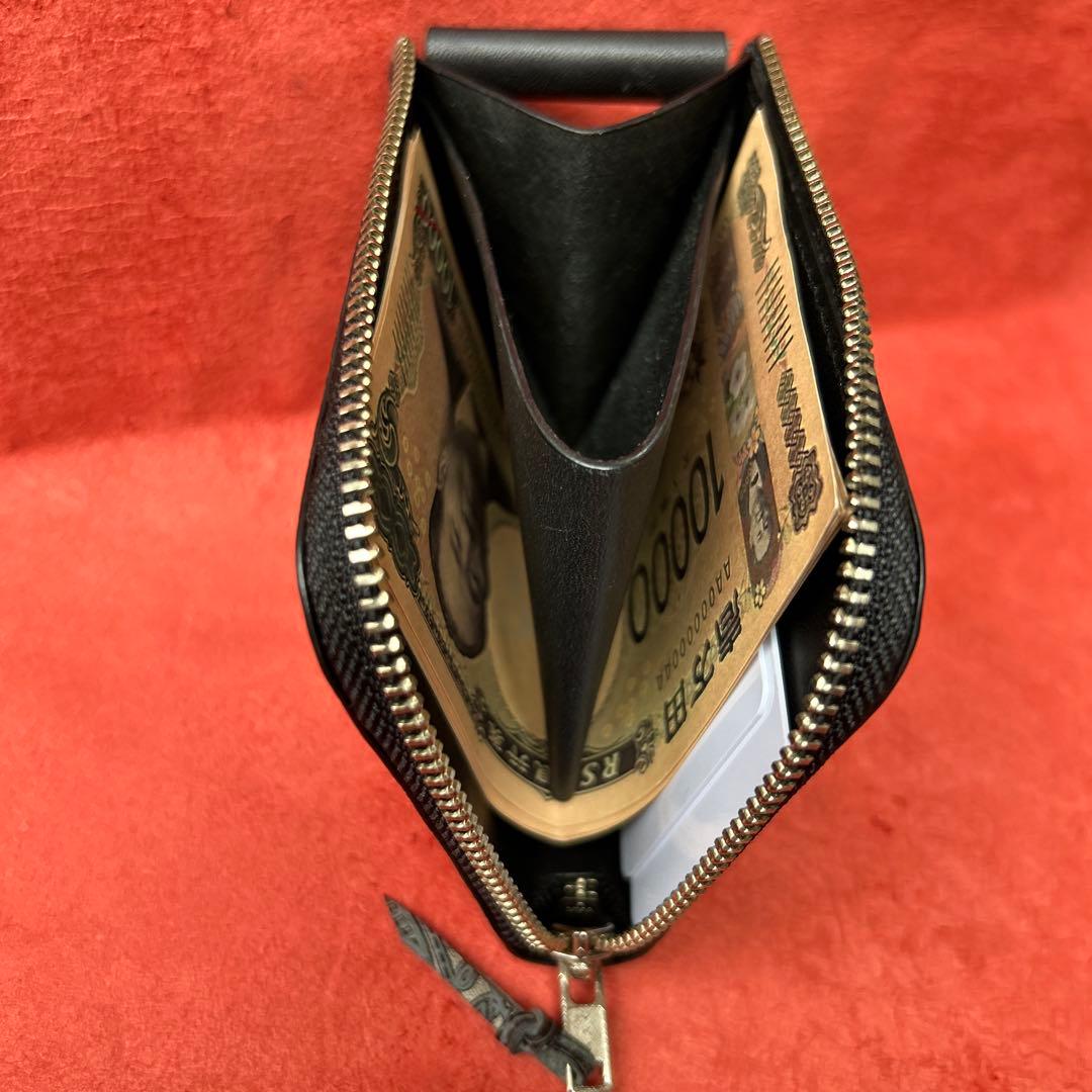 L字ファスナー革財布　ミニ財布　コンパクト財布　ハーフサイズ財布　黒　ブラック