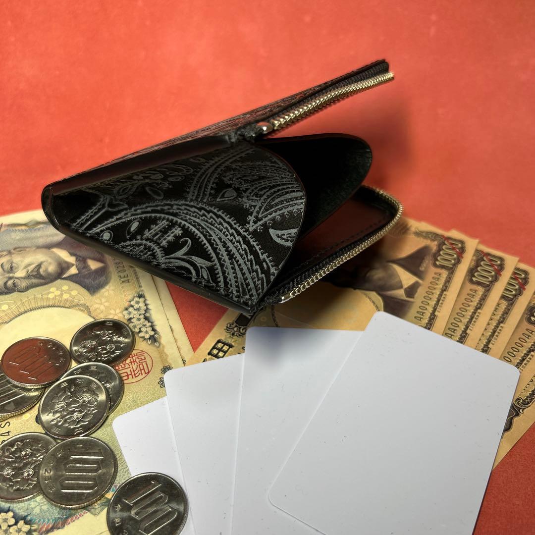 L字ファスナー革財布　ミニ財布　コンパクト財布　ハーフサイズ財布　黒　ブラック