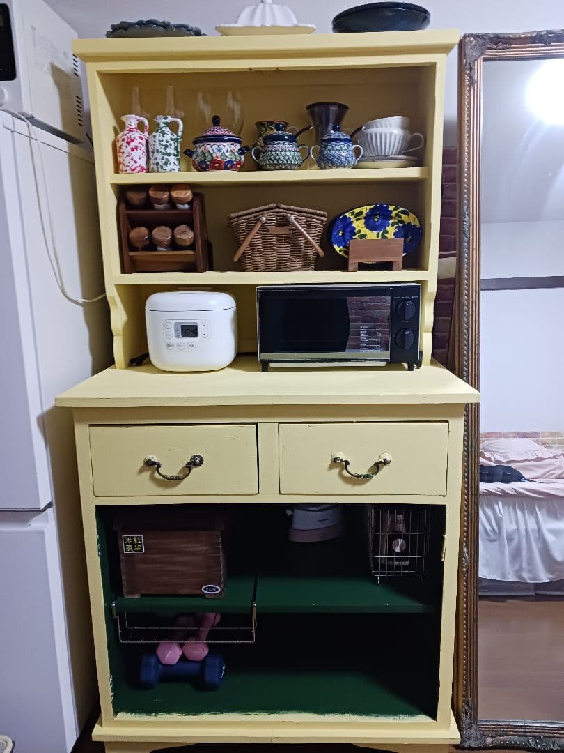 アンティーク調 食器棚 カップボード 収納棚 マホガニー 引き出し ２杯