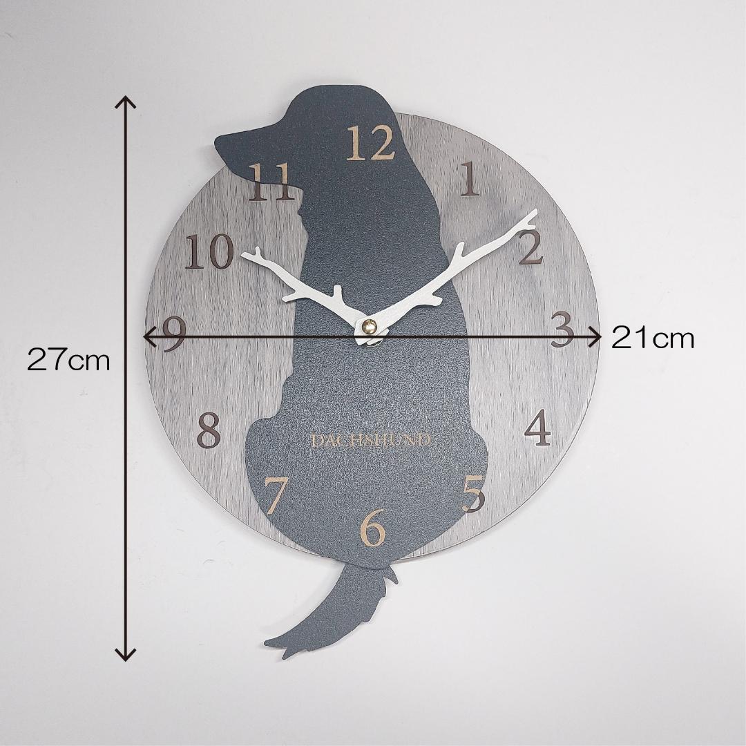 【期間限定値下げ】名入れ　しっぽ 振り子・はみ出し掛け時計 ダックスフンド　黒