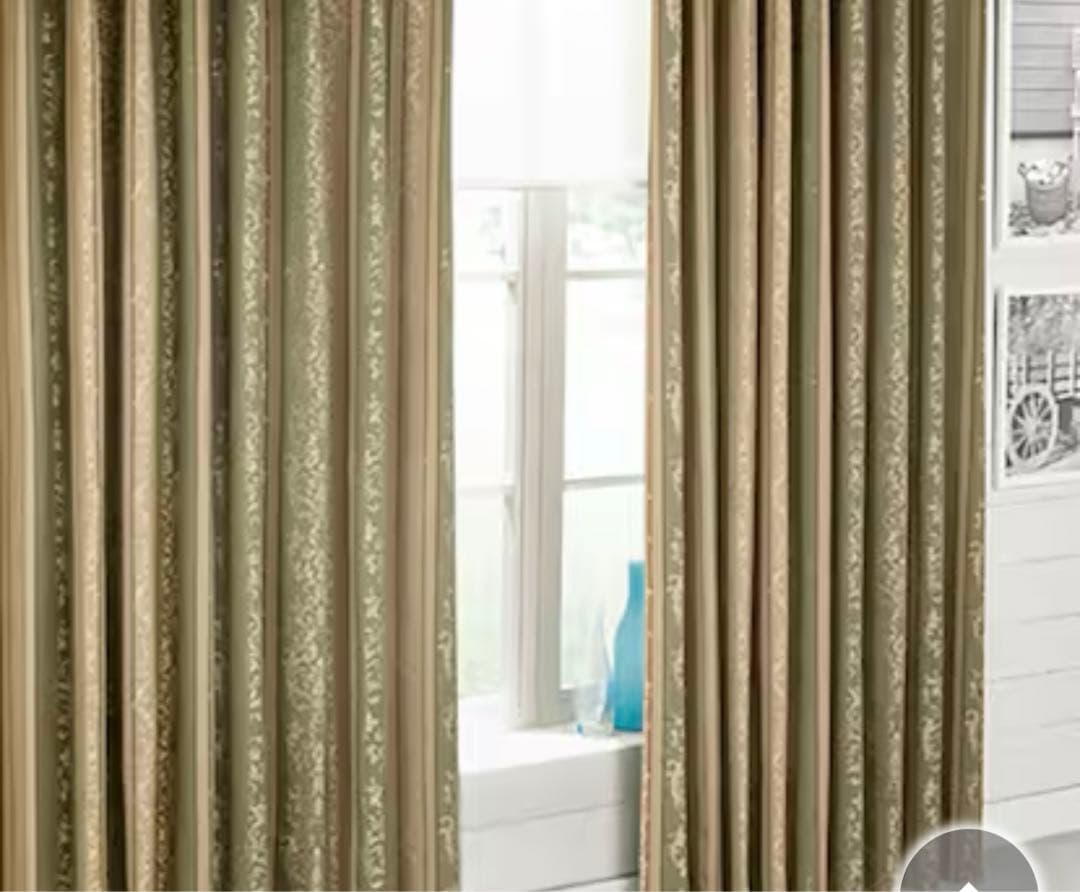 裏地付きオーダーカーテン シグナ グリーン 2倍ヒダ