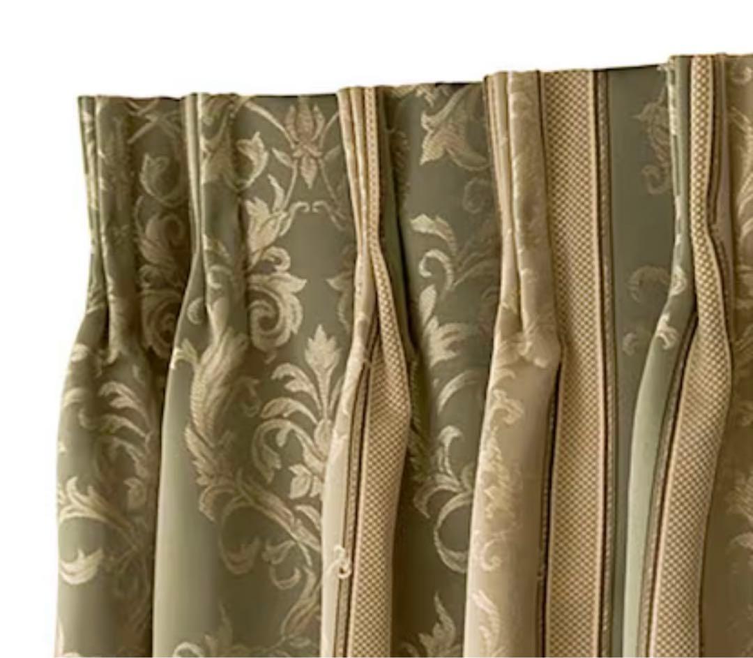 裏地付きオーダーカーテン シグナ グリーン 2倍ヒダ