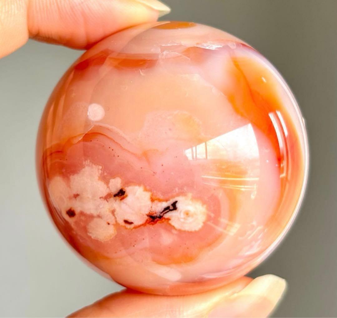レア　高品質　カーネリアン桜瑪瑙　水晶　スフィア　天然石