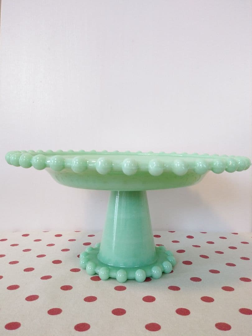 最終価格！ ケーキスタンド レア ジェダイ グリーン ミルクガラス　USA