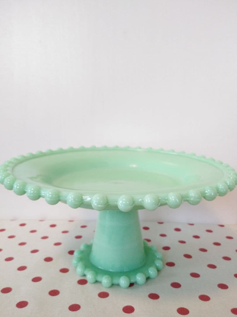 最終価格！ ケーキスタンド レア ジェダイ グリーン ミルクガラス　USA