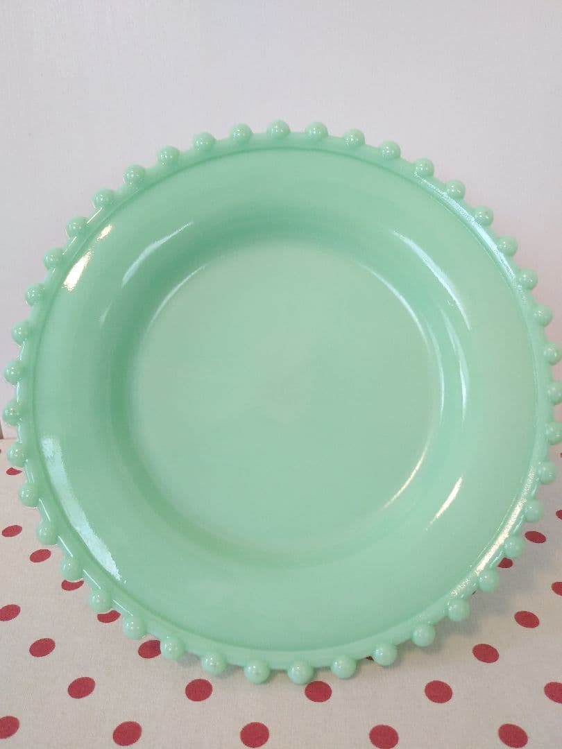 最終価格！ ケーキスタンド レア ジェダイ グリーン ミルクガラス　USA