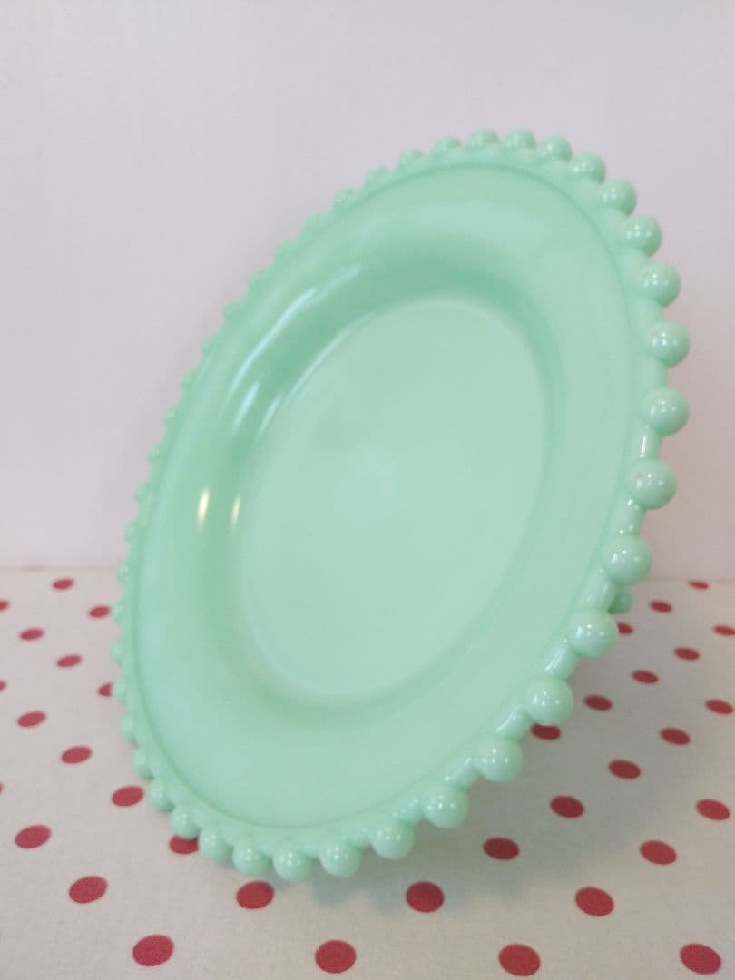 最終価格！ ケーキスタンド レア ジェダイ グリーン ミルクガラス　USA