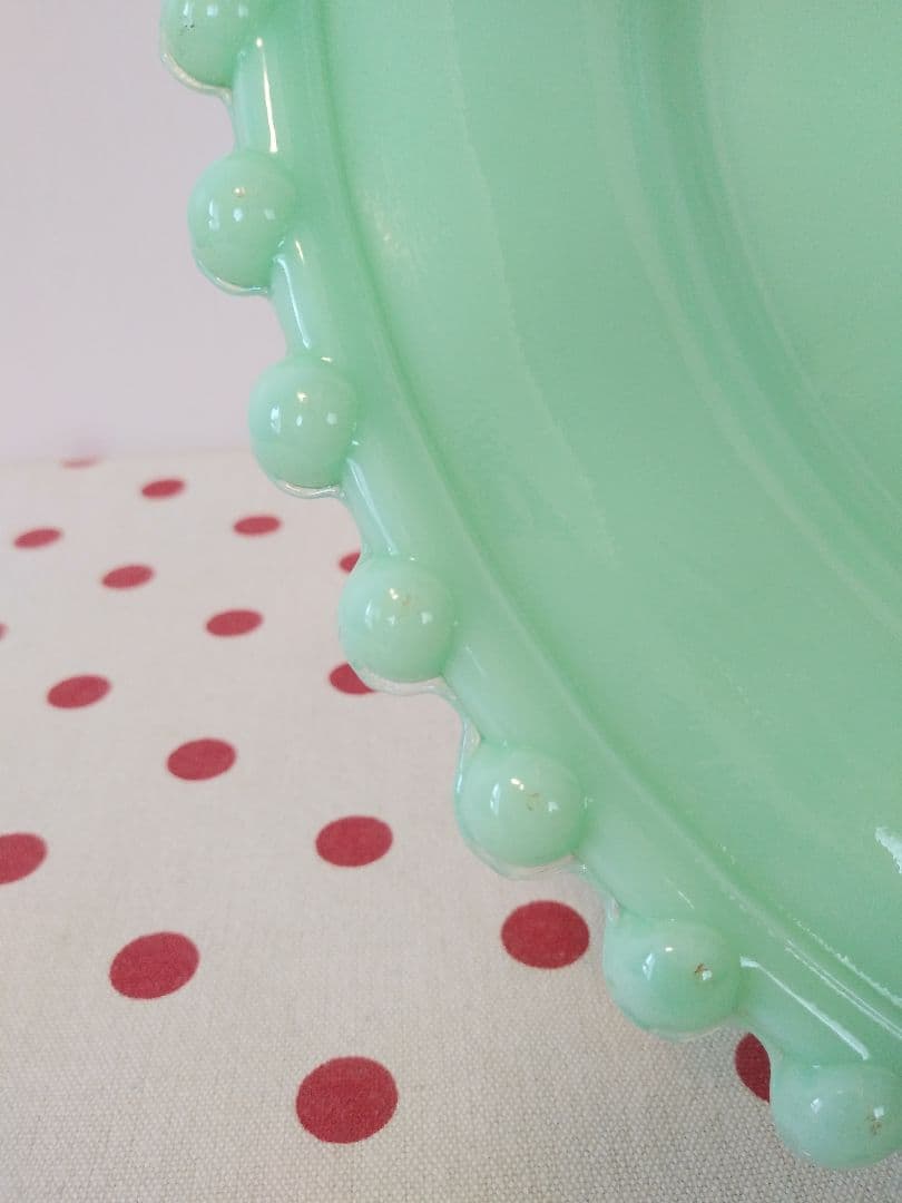 最終価格！ ケーキスタンド レア ジェダイ グリーン ミルクガラス　USA