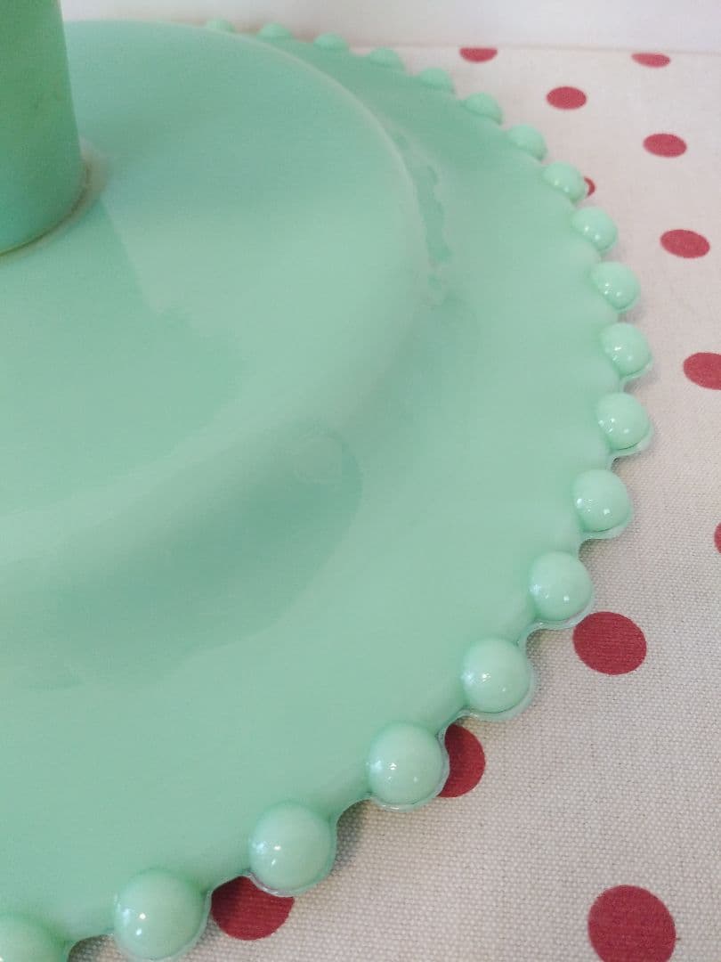 最終価格！ ケーキスタンド レア ジェダイ グリーン ミルクガラス　USA