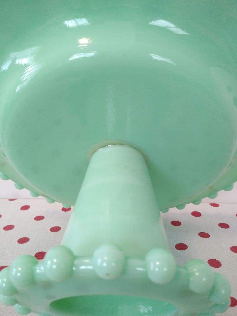 最終価格！ ケーキスタンド レア ジェダイ グリーン ミルクガラス　USA