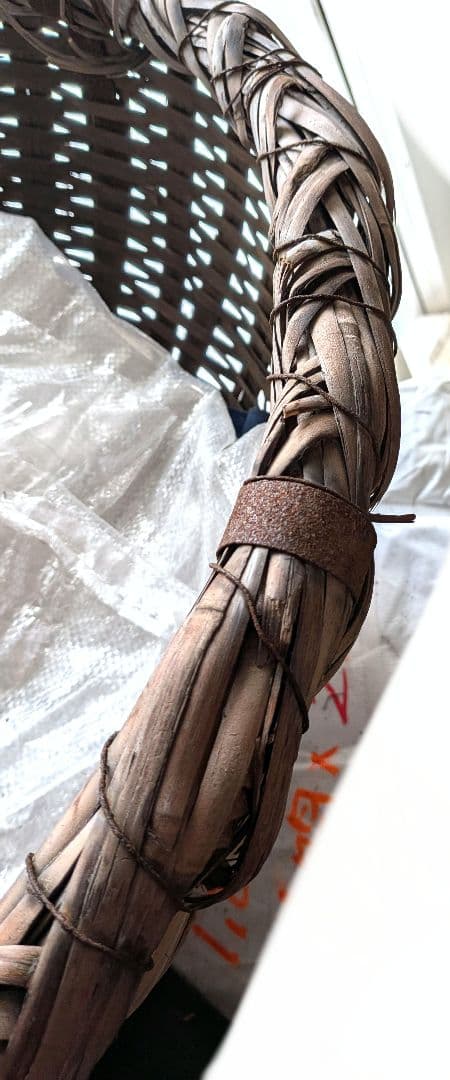 天然素材のハンドル付きバスケット昭和レトロ？大正？わらじ3足付