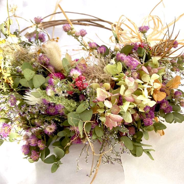 受注制作ユーカリと紫陽花と花々のリース