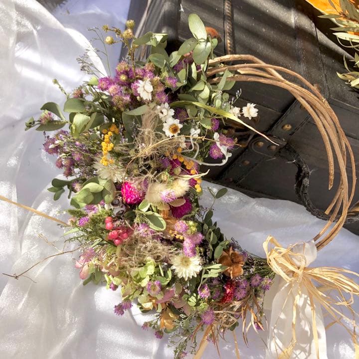 受注制作ユーカリと紫陽花と花々のリース