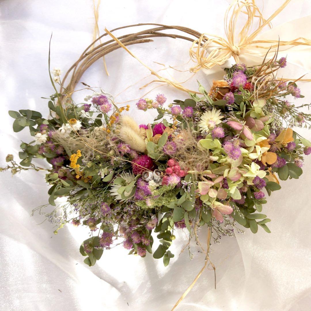 受注制作ユーカリと紫陽花と花々のリース