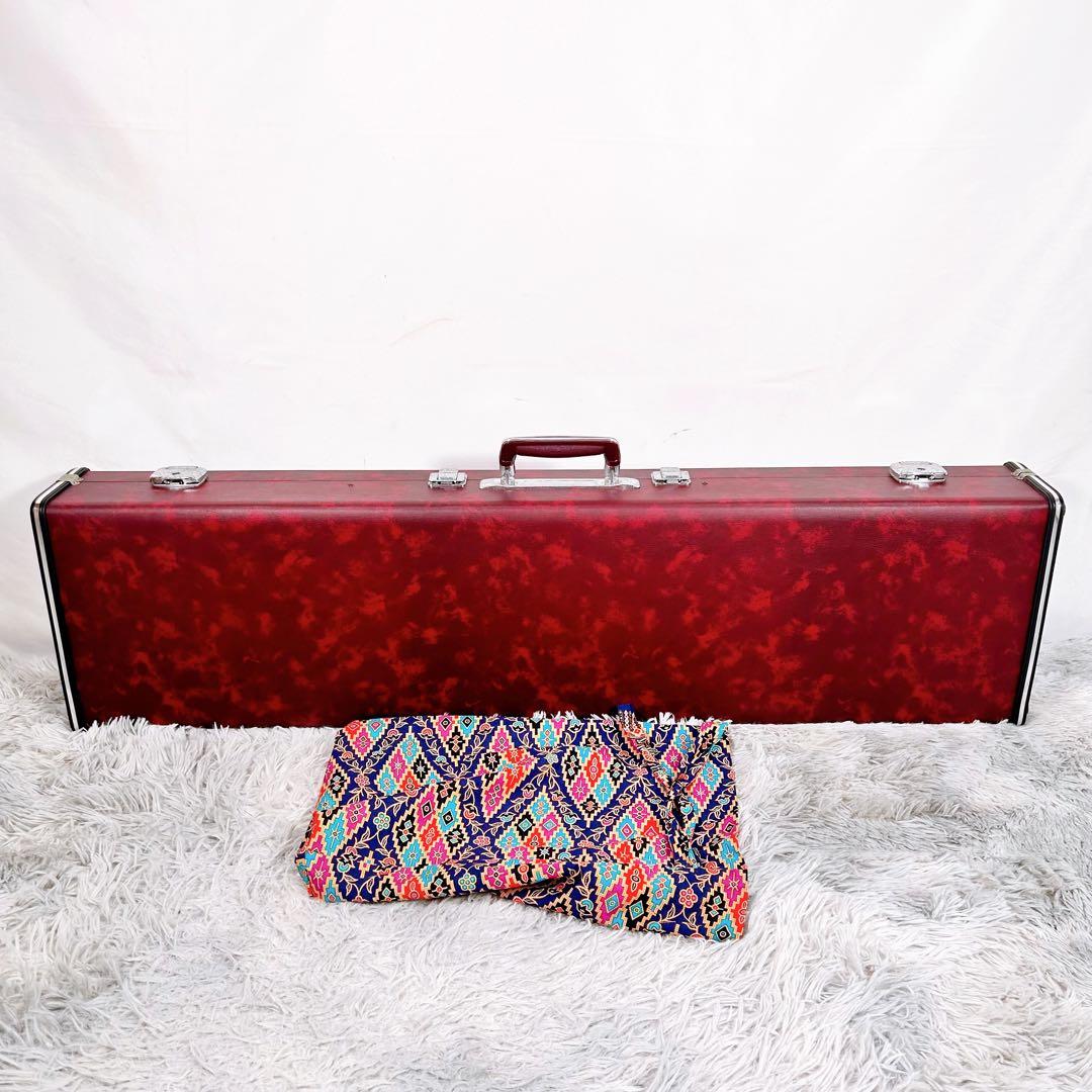 長唄三味線　中棹　紫檀　正寸　丸打胴　本皮　皮破れなし