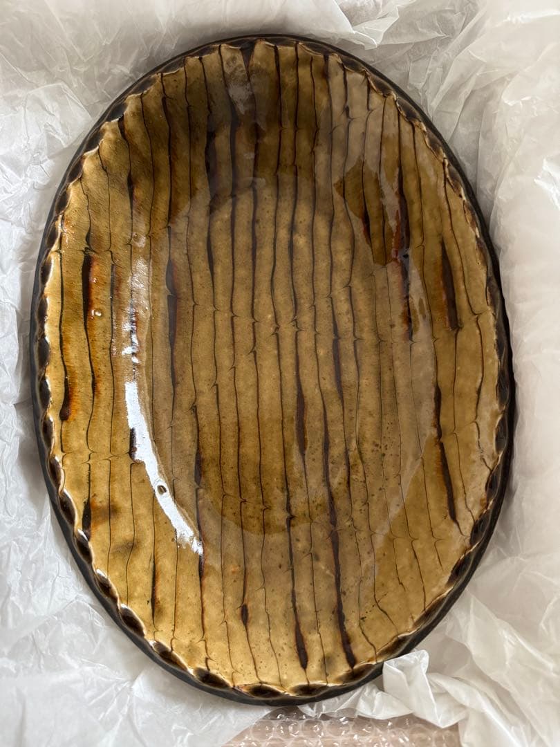 お値下げ　柴田雅章　丹波雅章　飴釉スリップウェア楕円皿