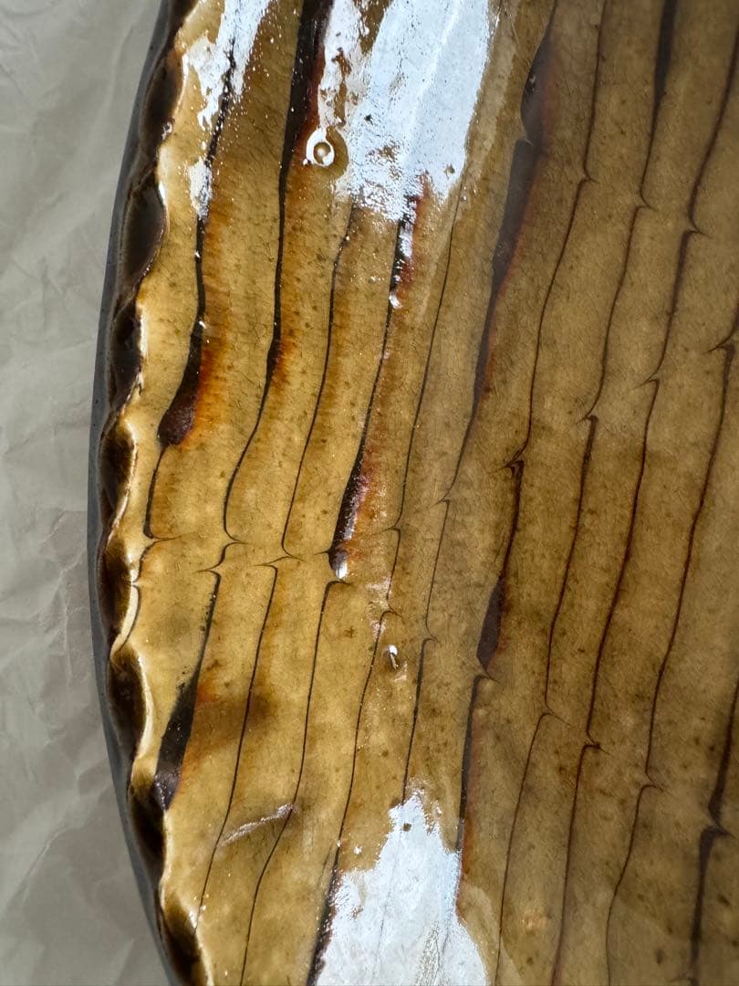 お値下げ　柴田雅章　丹波雅章　飴釉スリップウェア楕円皿