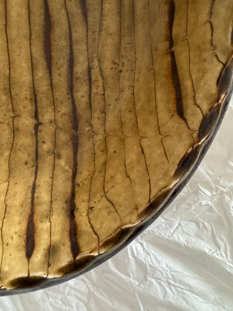 お値下げ　柴田雅章　丹波雅章　飴釉スリップウェア楕円皿