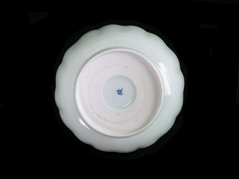 古伊万里　染付　雷紋に雲　花鳥紋の図　膾皿　２客　江戸期　E411AS-CEz