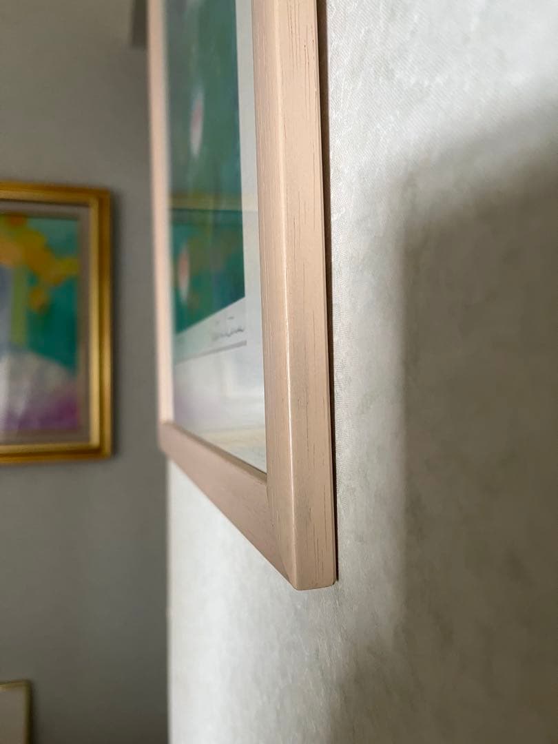 版画　限定　サイン、エデション番号有　額入り　グリーン系　ジニーキム　睡蓮　開運