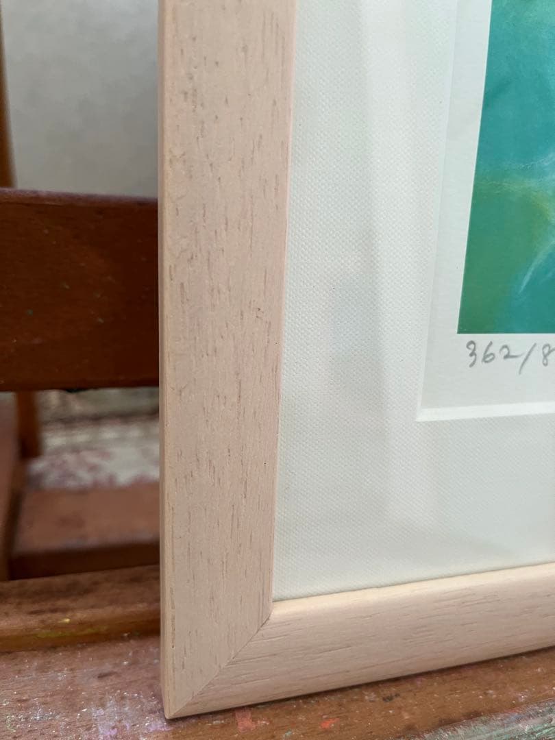 版画　限定　サイン、エデション番号有　額入り　グリーン系　ジニーキム　睡蓮　開運