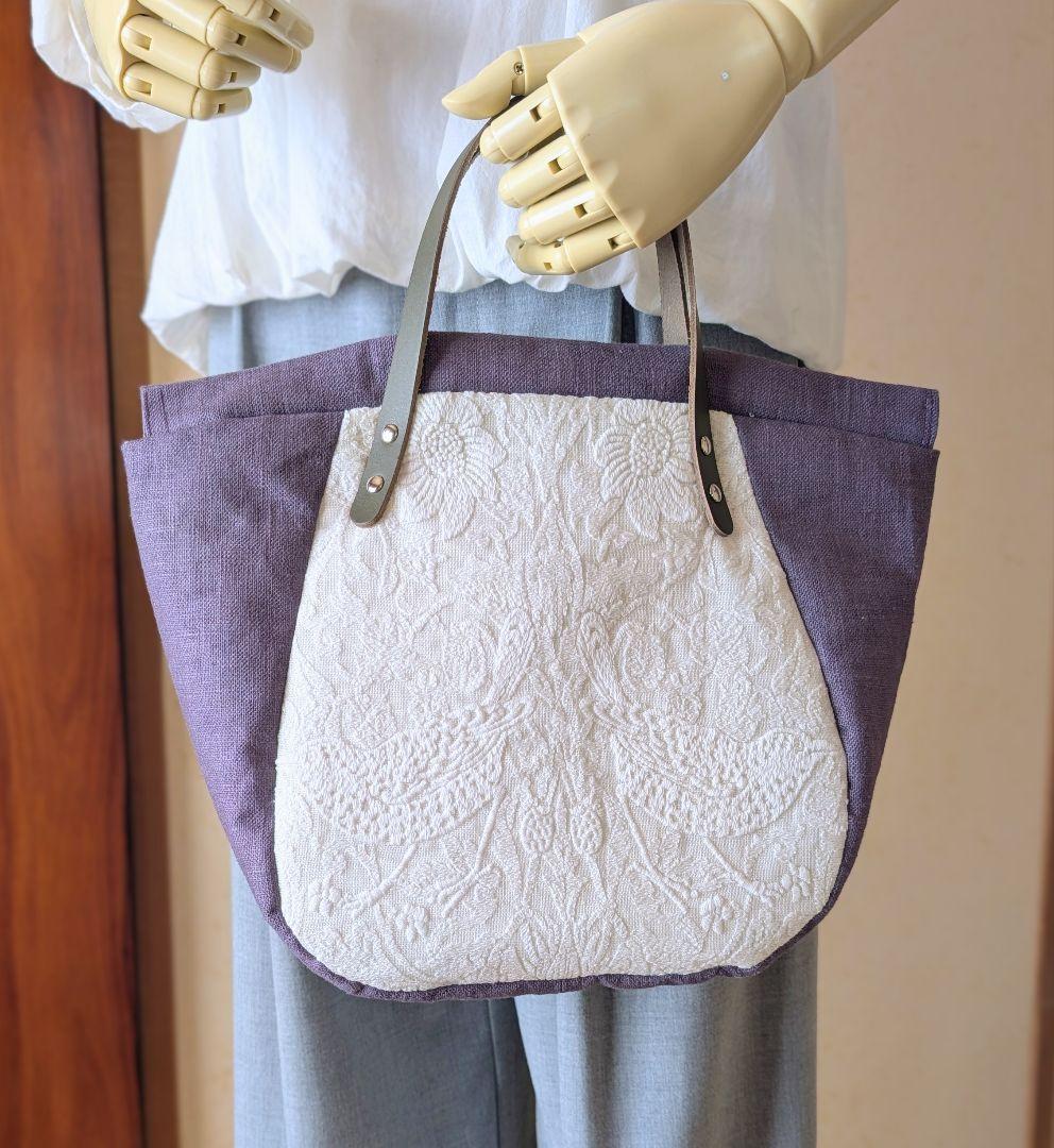 ハンドメイド　トートバッグ　いちご泥棒　刺繍　ウィリアムモリス