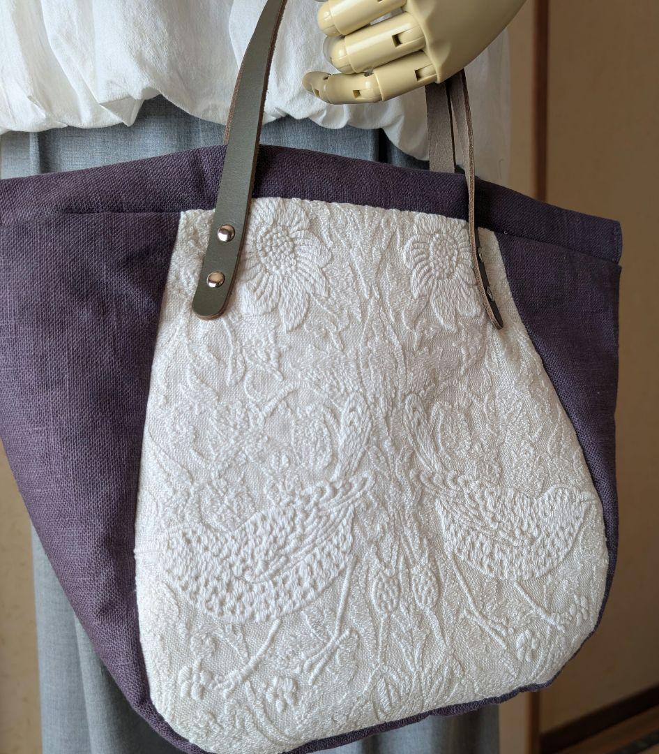 ハンドメイド　トートバッグ　いちご泥棒　刺繍　ウィリアムモリス