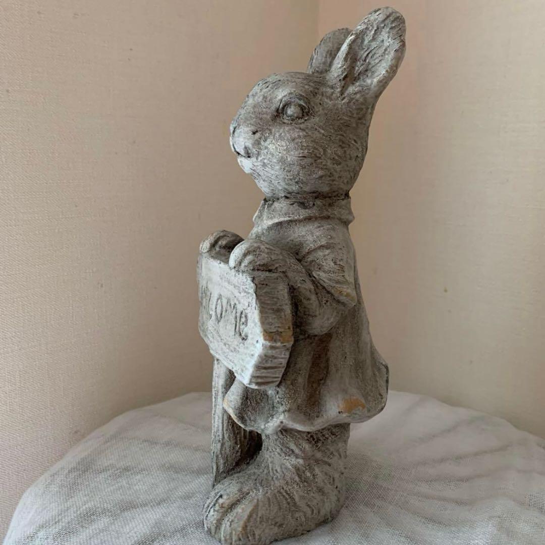 ウェルカム ラビット置物　ガーデンガーデニング雑貨　アンティーク置物　オブジェ