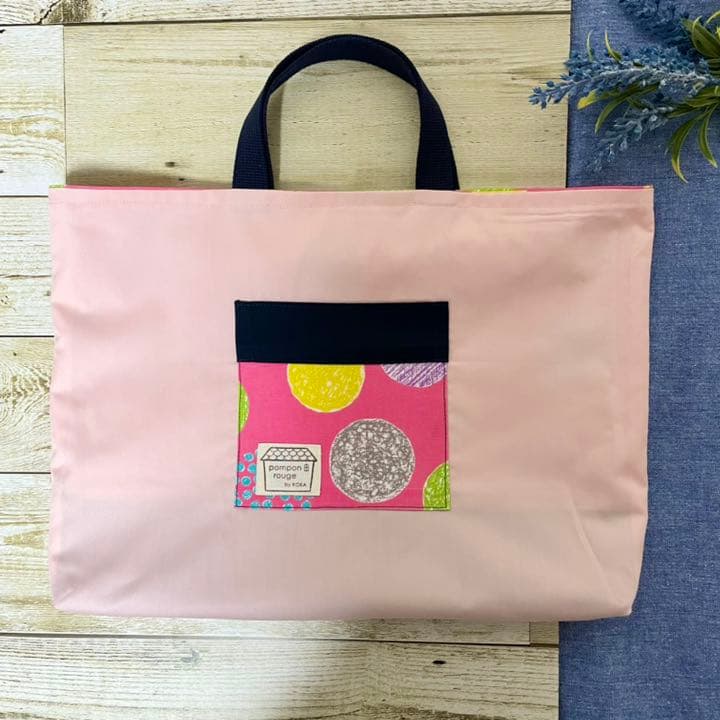 猫ちゃんドット柄レッスンバッグ　女の子用入園準備入園グッズおけいこバッグ音楽教室