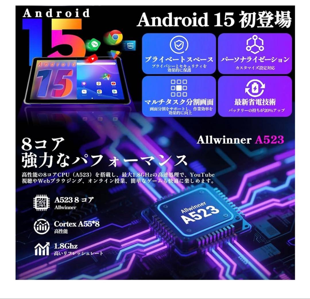 Callisky Android 15 タブレット 10.1インチ