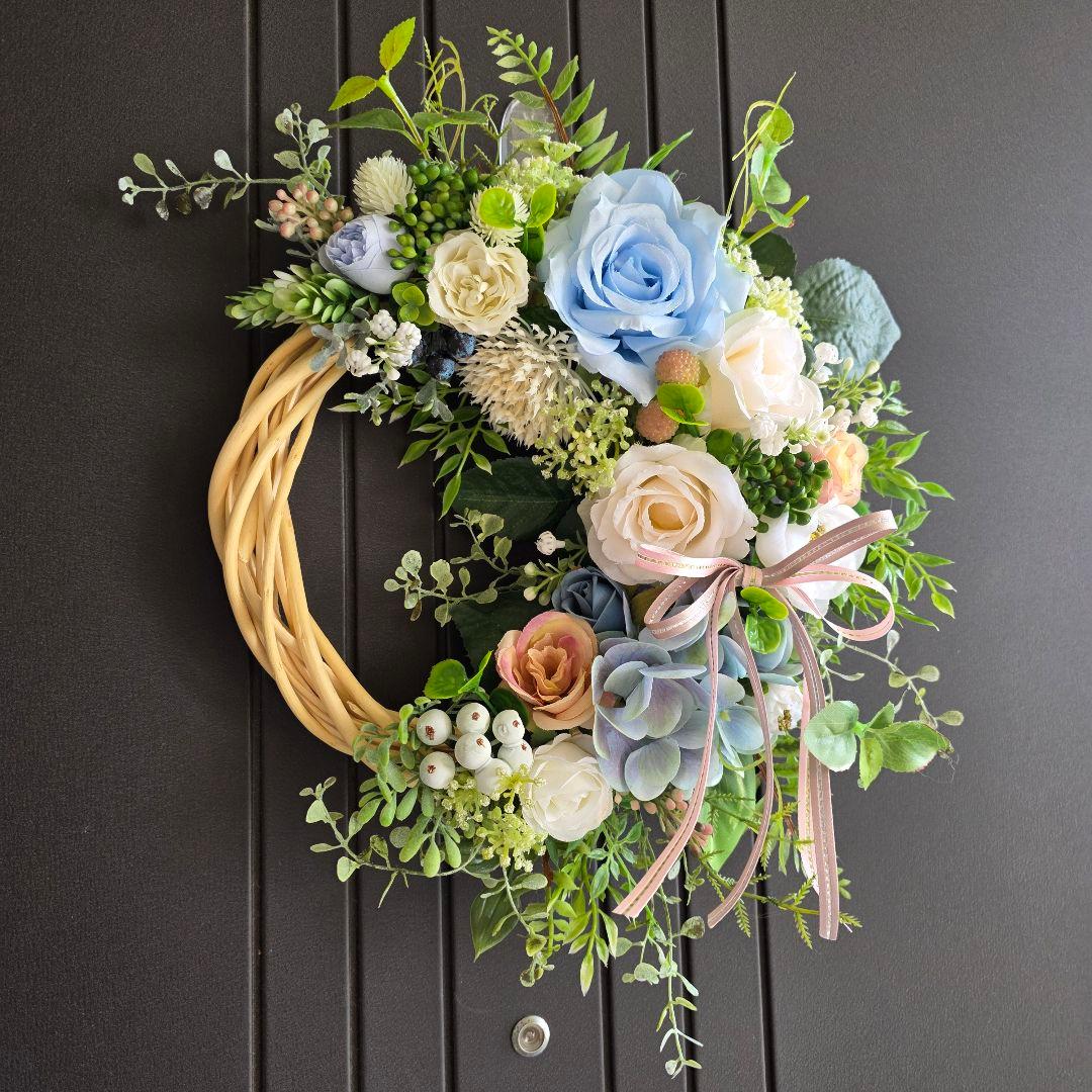 【専用】フラワーリース 風薫る16 咲き誇る花たち 玄関リース 造花