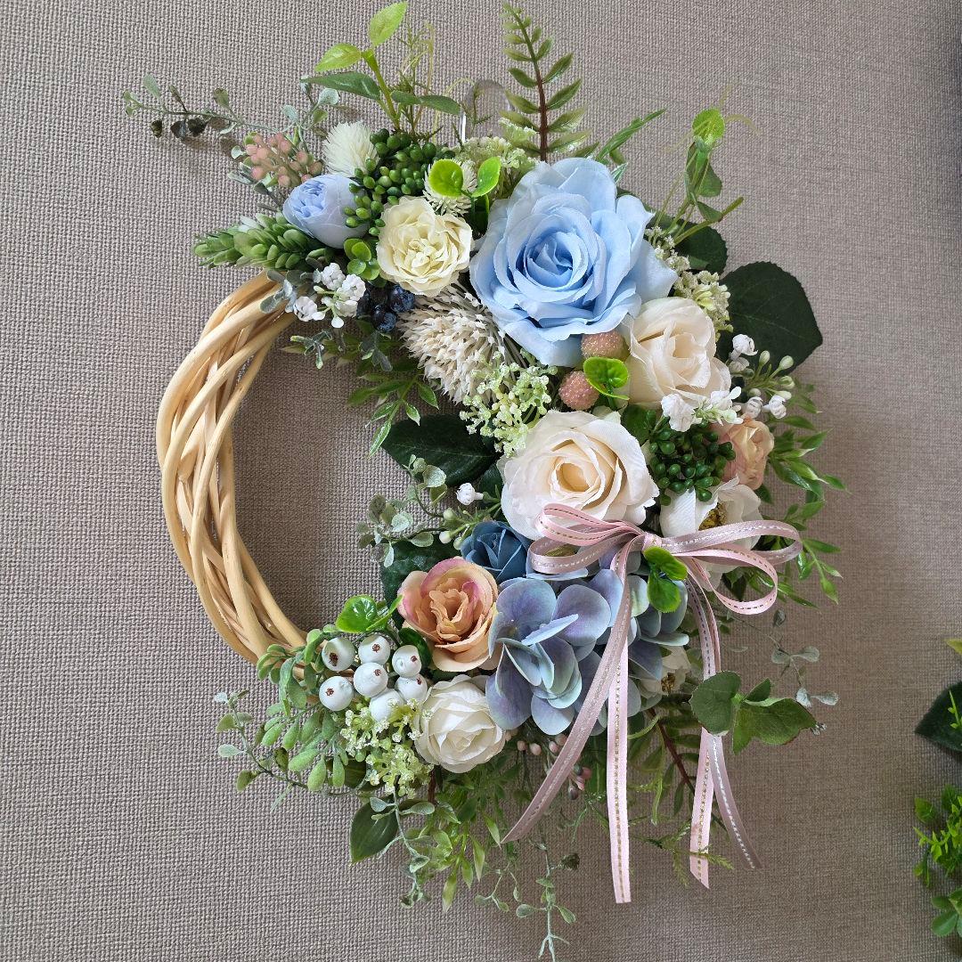 【専用】フラワーリース 風薫る16 咲き誇る花たち 玄関リース 造花