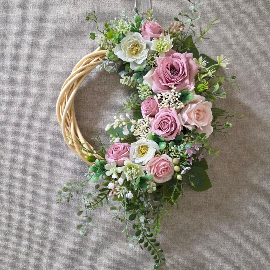 【専用】フラワーリース 風薫る16 咲き誇る花たち 玄関リース 造花