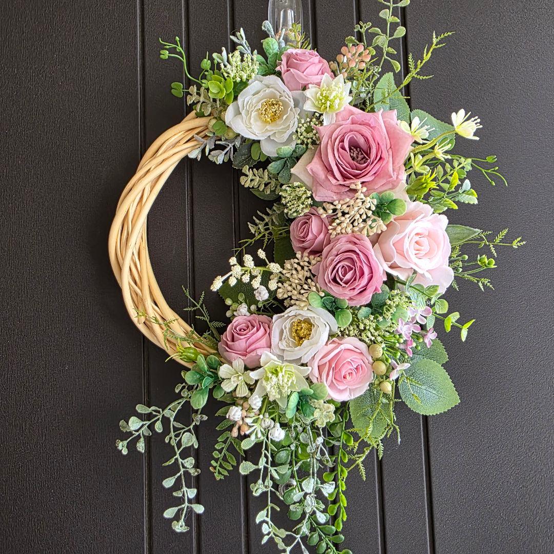 【専用】フラワーリース 風薫る16 咲き誇る花たち 玄関リース 造花
